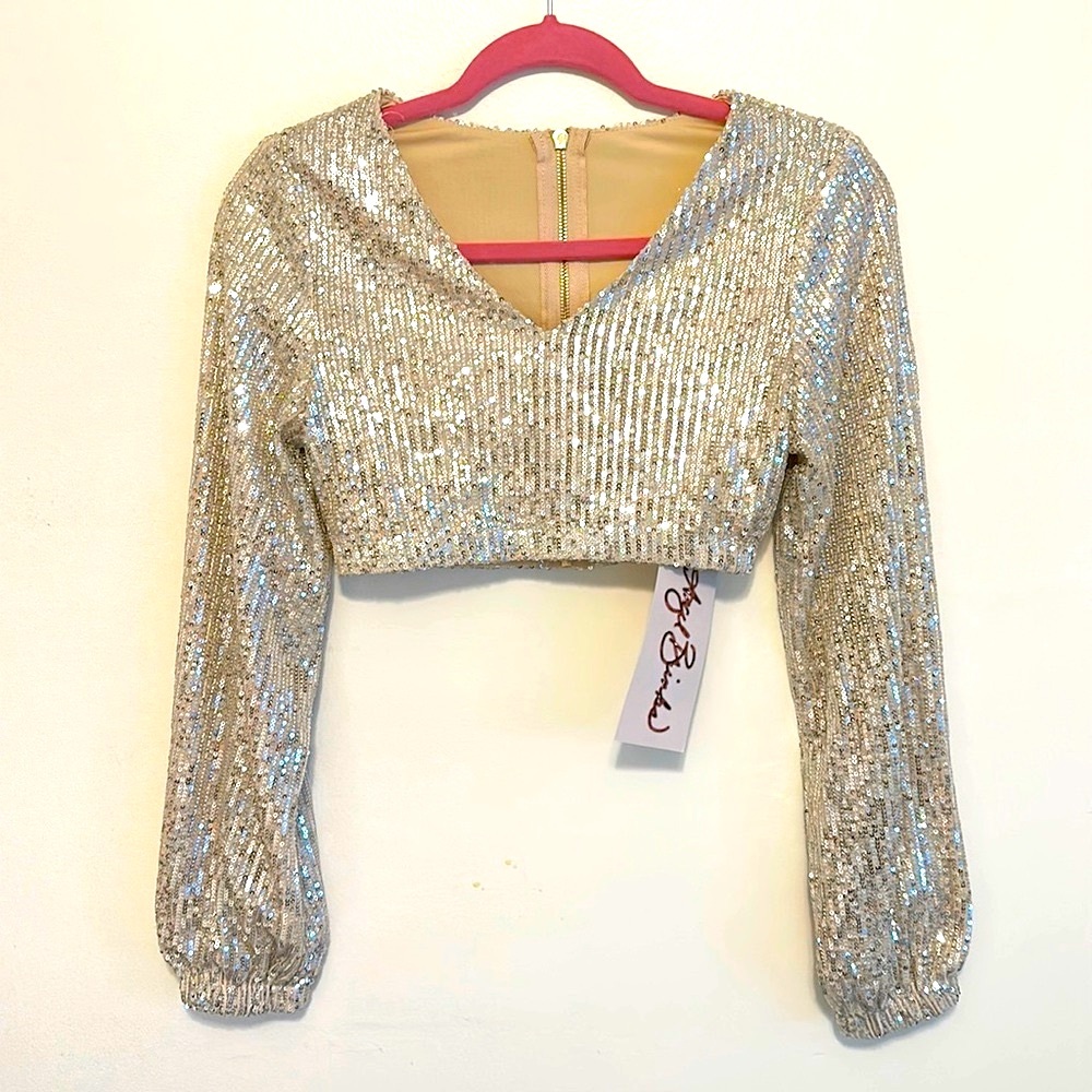 Angel Brinks sequin crop top long sleeve size XS NWT